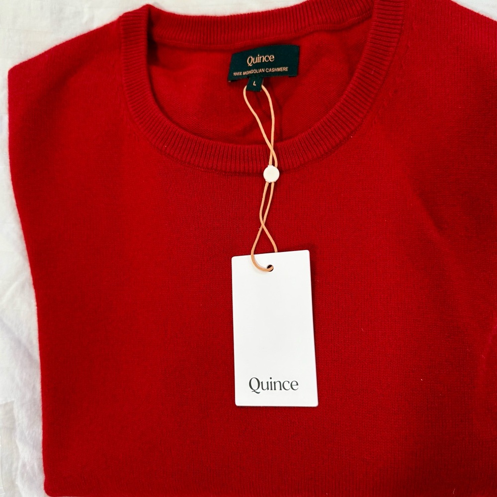 Quince Women's Varsity Red Crewneck Cashmere Sweater, NWT